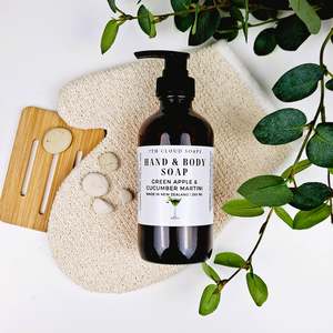 Liquid Hand & Body Soap – Green Apple & Cucumber Martini | 250ml Glass Bottle