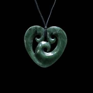 Tamaki Carvers 1: Koru Heart handcrafted jade pendant