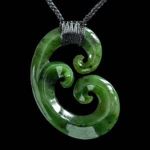 Tamaki Carvers 1: Bound Whanau Triple Koru, hand crafted jade pendant