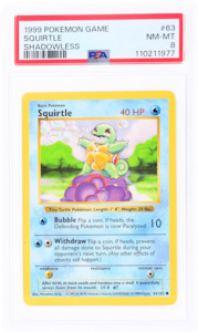 All Collectables: 1999 Pokémon Base Set Squirtle Shadowless #63 PSA 8