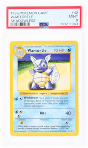 All Collectables: 1999 Pokémon Base Set Wartortle Shadowless #42 PSA 9