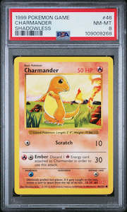 All Collectables: 1999 Pokémon Base Set Charmander Shadowless #46 PSA 8