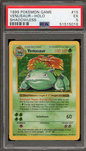 1999 Pokémon Base Set Venusaur Shadowless Holo #15 PSA 5