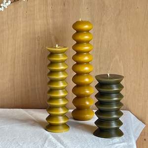 Nz Beeswax Candles: Mustard Sine Wave Pillar Candle