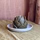Olive Lotus/Ceramic Candle Plate Set
