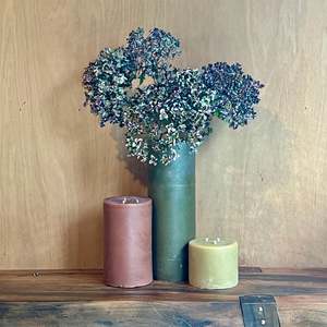 Beeswax Vase Collection: Large Olive Vase & Pillar Candles