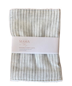 Baby Shower Gifts: Mama + Me - Burp Cloth - Stone and Navy Stripe