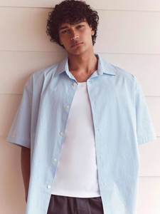 Aron Poplin Stripe SS Shirt Blue/White