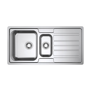 Kitchen Sinks: Burns & Ferrall Omega 340/170 Double Sink with Drainer