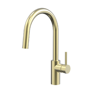 Kitchen: Evoke Gooseneck Pull Out Sink Mixer | Brushed Brass