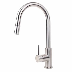 Kitchen: Swiss Kitchen Mixer with Pull Out Spout | Brushed Stainless Steel