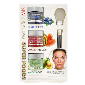 Spascriptions: Face Mask x3 Set Superfoods (Blueberry/Watermelon/Avocado) with applicator