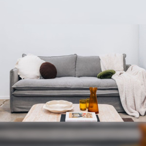 Lounge Suites Collection: HAMILTON SLIP-COVER 3 SEATER SOFA | CEMENT