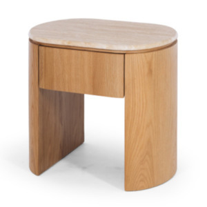 New: CLOVER OAK BEDSIDE CABINET | TRAVERTINE TOP