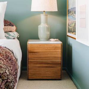 CUBE OAK BEDSIDE CABINET (MARBLE TOP)