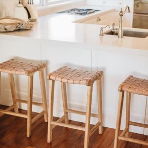 INDO PLUSH LEATHER WOVEN BARSTOOL