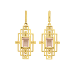 Large Drop Earrings: Bliss Earrings | 22k Gold Plate & Rose Quartz