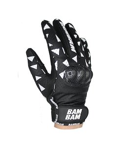 Slide Gloves: Bam Bam Leather Gloves Black/White - SMALL
