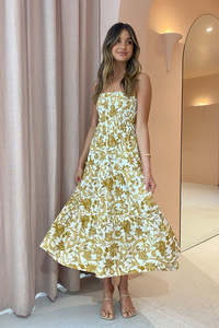 Saffron Shirred Tiered Midi