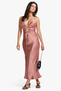 Angelica Keyhole Lace Front Midi in Rouge