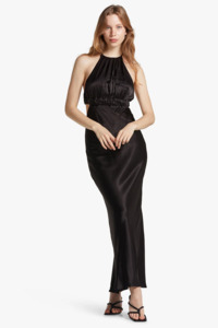 Angelica Ruched Open Back Halter Midi