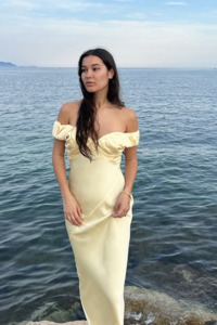 Midi: Raquel Satin Gown in Butter