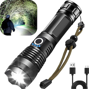 High Lumen LED Rechargeable Super Bright Torch Flashlight - 18cm