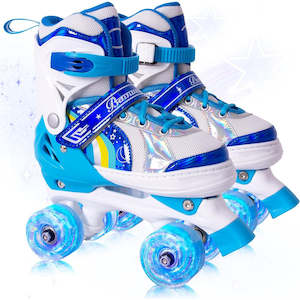 Outdoor Play: Blue Adjustable Kids Roller Skates - Size 27-30 (XS)