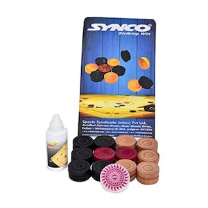 Products: Synco Carrom Coins With Striker and Powder Blister Set