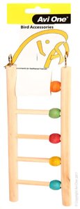 Avi One Bird Toy Wooden Ladder With Five Rungs And Beads
