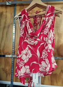 MINK PINK Poppy Cowl Neck Top Red Floral