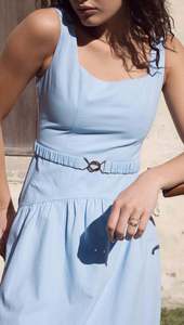 MINK PINK Luella Belted Midi Dress Sky Blue