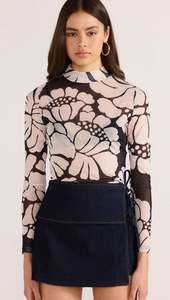 MINK PINK Persephone Mesh Skivvy Top Black Flower