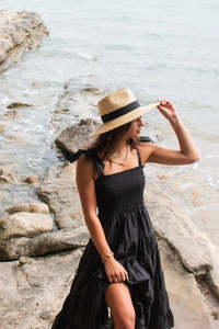 IVY + JACK Isabella Cotton Poplin Tiered Maxi Dress Black