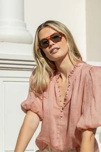 Ivy Jack: IVY+JACK Closure Ramie High Neck Blouse Top Blush