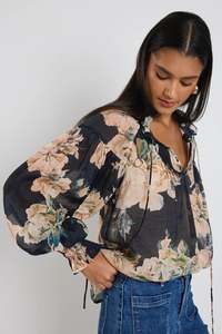 Ivy Jack: IVY+JACK Refined Navy Peach Floral Top