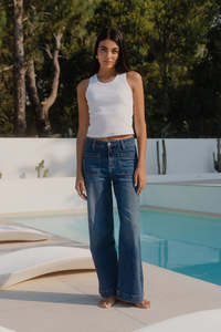 AMONG THE BRAVE Zoey Marine Blue High Rise Wide Leg Pocket Jean