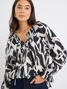 Among The Brave: AMONG THE BRAVE Refine Top Black/Cream Squiggle Print