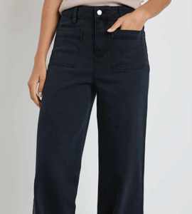 Among The Brave: AMONG THE BRAVE Zoey Black Denim High Rise Wide Leg Pocket Jean