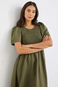 REUNION Wren Khaki Linen Blend Dress Khaki