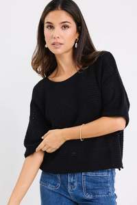 REUNION Sunrise Crochet Knit Top Black