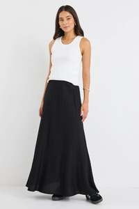 Re Union Label: REUNION Lagos Linen Bias Cut Skirt Black