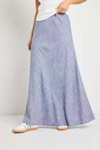 REUNION Lagos Chambray Bias Cut Maxi Skirt Blue