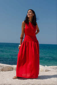 STORIES BE TOLD Results Red Linen Blend Dress