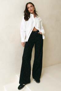 Stories Be Told: STORIES BE TOLD Belmont Animal Wide Leg Jean Black