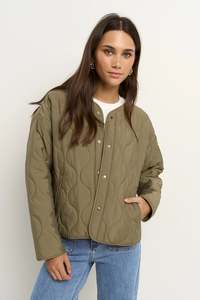 Stories Be Told: STORIES BE TOLD Apex Collarless Puffer Jacket Olive