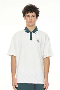 Huffer: HUFFER GOLF Check Par Polo Shirt Chalk