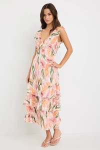 BY ROSA Everly Pink Abstract Print Flutter Sleeve Dress