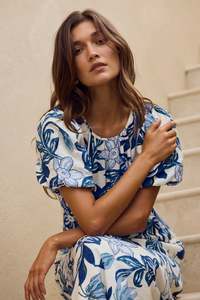 Dresses: STORIES BE TOLD Stage Blue Floral Puff Sleeve Maxi Dress