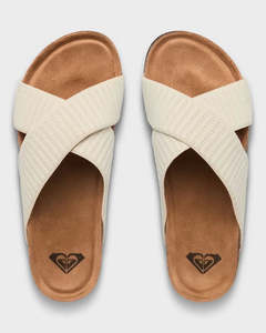 Footwear: ROXY Mannae Crossed Sandal Slide Taupe